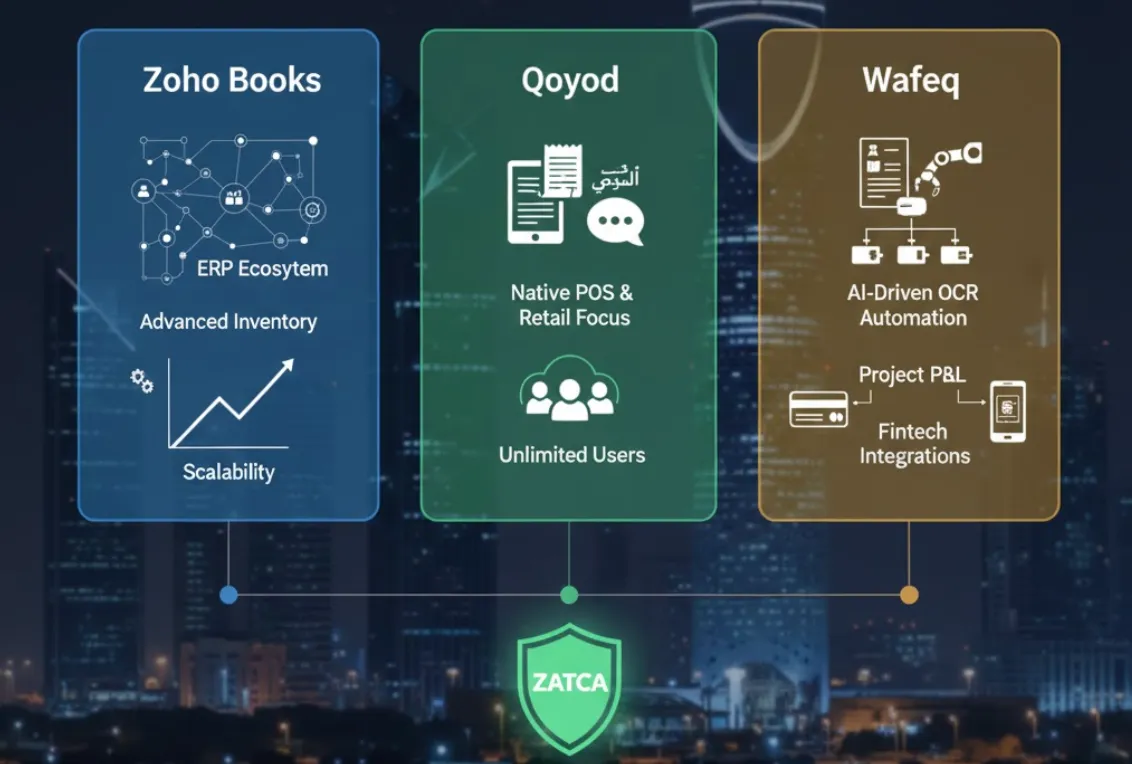 Comparison of Zoho Books, Qoyod, and Wafeq for Saudi market